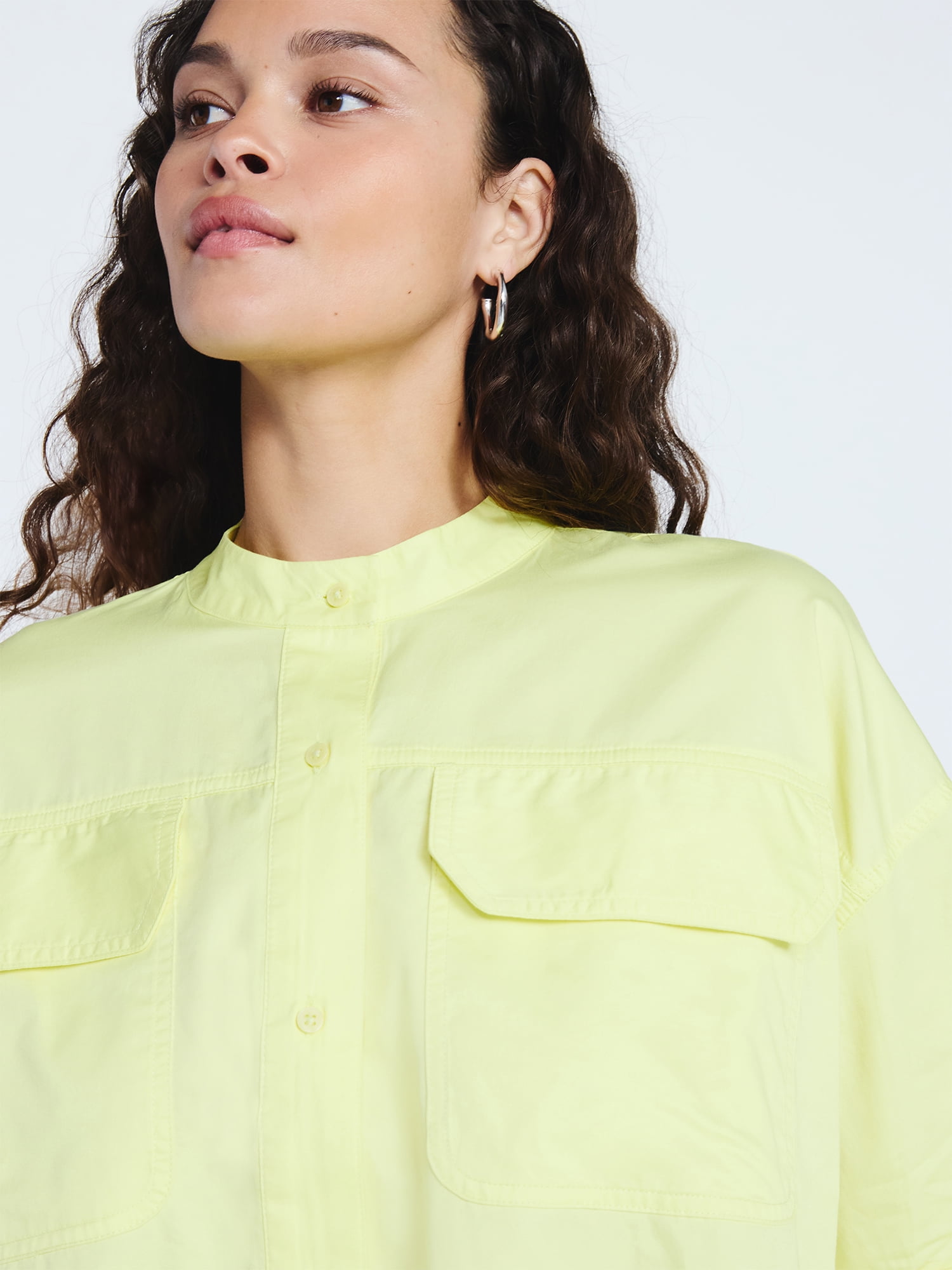 Scoop Women's and Women's Plus Cropped Oversized Button-Down Shirt, Sizes XS-4X