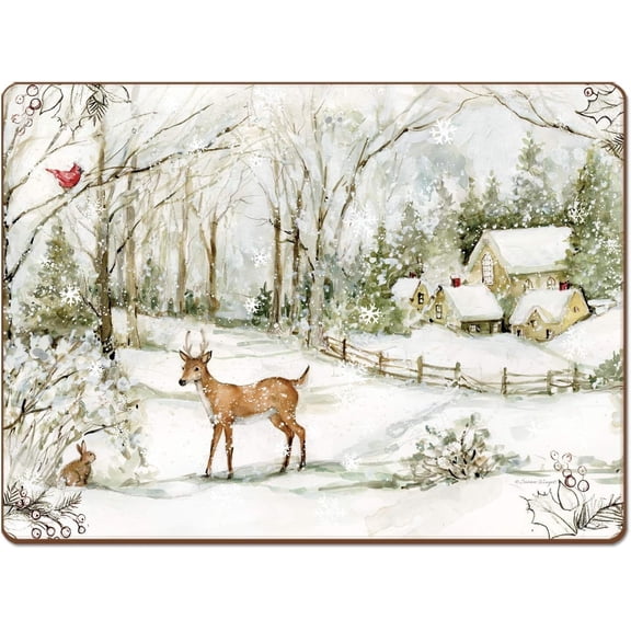 Winter Forest Hardboard Cork Back Tabletop Placemats 4 Pack, Made in The USA
