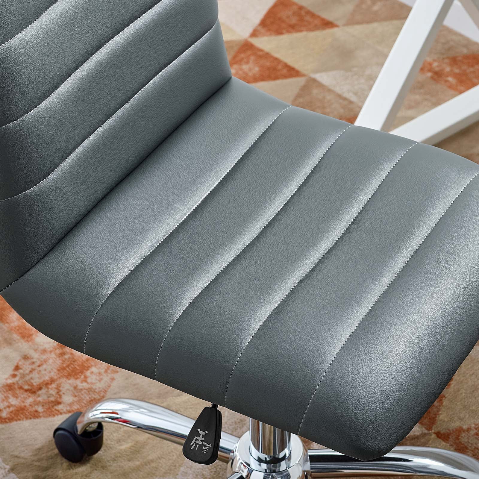 Modway Prim Modern Faux Leather Armless Mid Back Office Chair in Gray