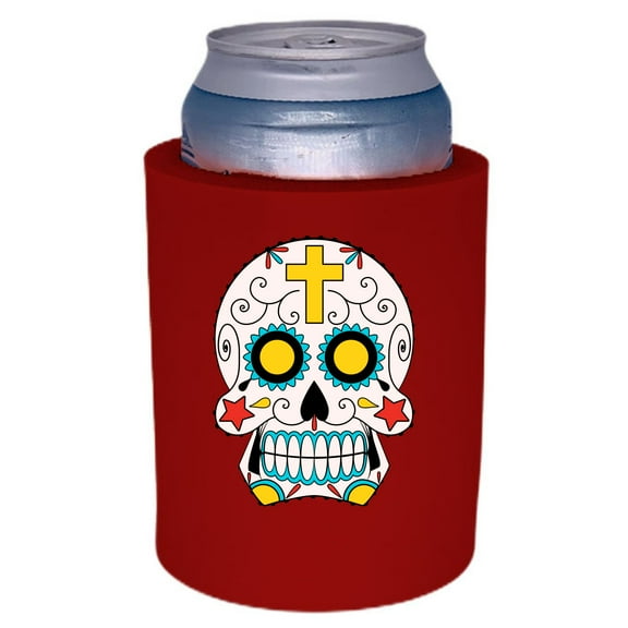 Sugar Skull Thick Foam Old School Can Coolie (Red)