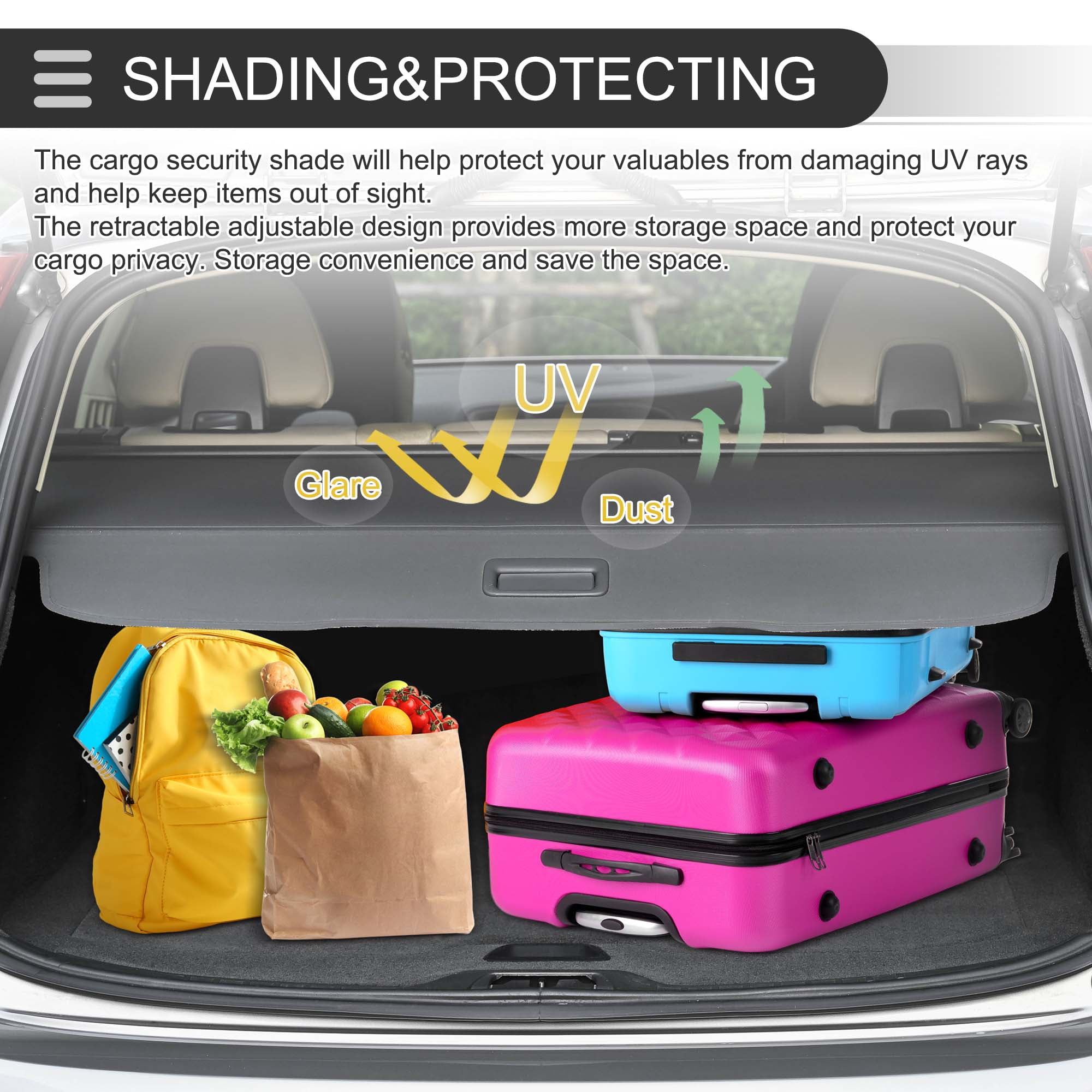 Unique Bargains Retractable Cargo Cover for Jeep Rear Parcel Shelf Security Shade Black