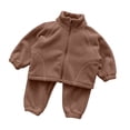 thumbnail image 5 of ITSAME Girls Outfit Set Cotton Zipper Stand Collar Jacket and Jogger Pants Fall Winter Warm Comfy Two Piece Set Brown Size 6, 5 of 8