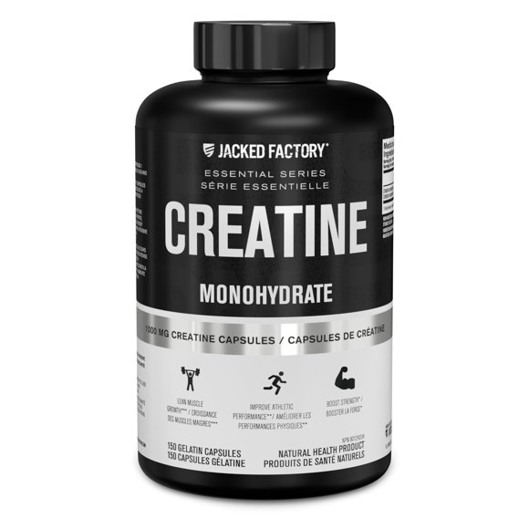 Jacked Factory Creatine Monohydrate Capsules - Canadian-Owned Supplement for Muscle Growth, Increased Strength, Enhanced Energy Output, and Improved Athletic Performance - 150 Pills