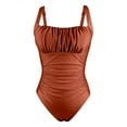 thumbnail image 6 of Clearance! Hontri Women's Solid Color Pleated Suspender Fashionable Swimsuit One Piece Swimsuit Women Brown Xxl, 6 of 6