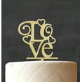 thumbnail image 3 of "Love" Custom Cake Topper With Two Hearts Personalized Rustic Wooden Cake Topper Cake Decoration 5" Inches Wide, 3 of 3