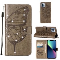 Dteck for iPhone 11 Pro Case Butterfly Pattern Leather Wallet Case Cute Women Diamond Bling Cover with Card Slot Wrist Strap Kickstand Folio Flip Protective Case for iPhone 11 Pro, Gray