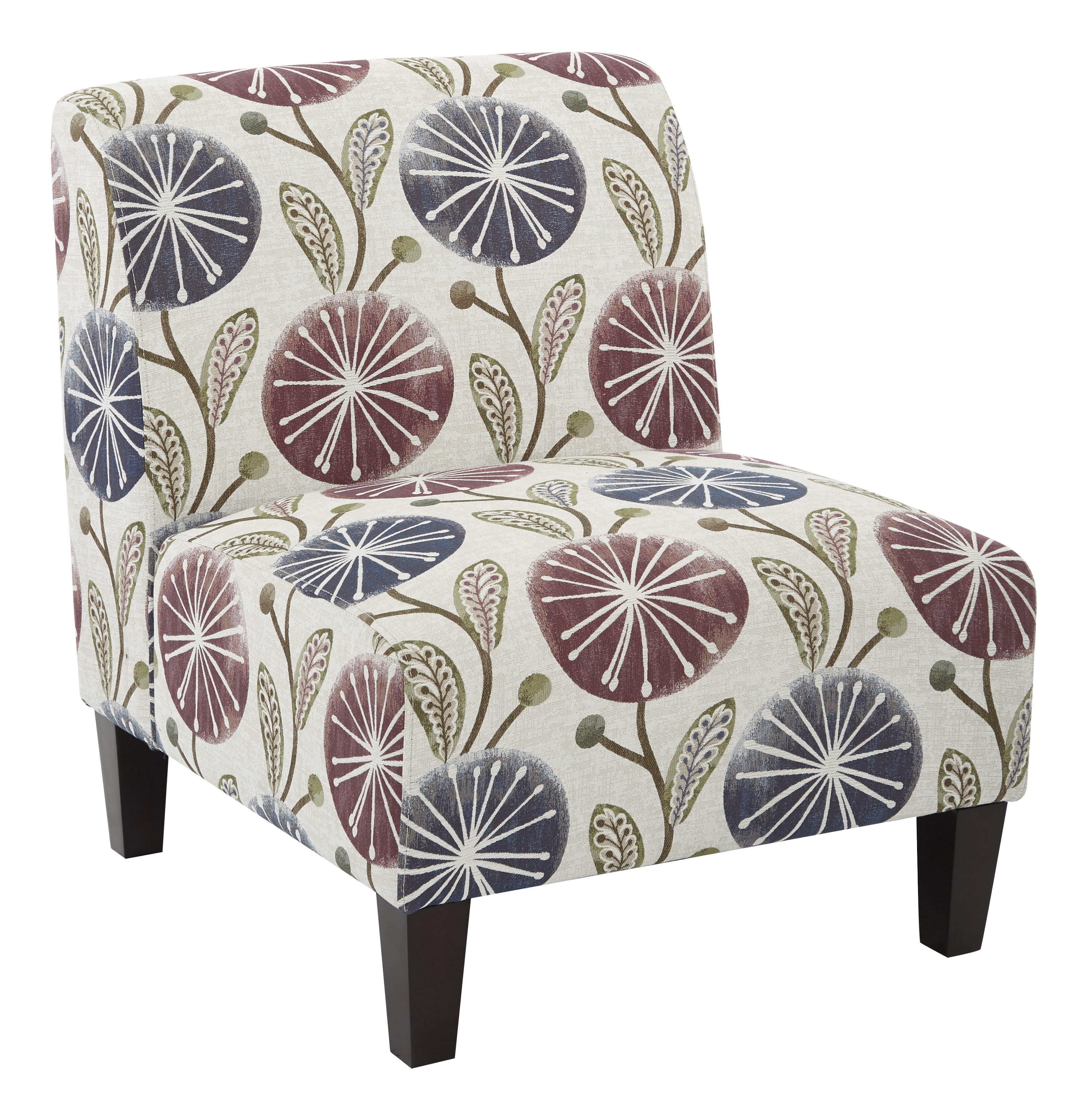OSP Home Furnishings Magnolia Accent Chair in Dandelion Plum Fabric and Solid Wood Legs 