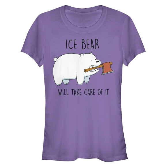 Junior's We Bare Bears Ice Bear Will Take Care of It  Graphic Tee Purple Medium