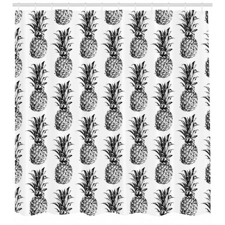 Vintage Tropical Shower Curtain Pineapple Shower Curtain, Artistic Hand Drawn Tropical Theme Vintage Style Pineapple Fruit Pattern, Fabric Bathroom Set with Hooks, Black Gray White, by Ambesonne ()