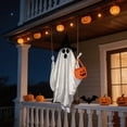 thumbnail image 2 of VORJELT 1.5M Hanging Ghost with Pumpkin Candy Bag - LED Light-Up Outdoor Halloween Decor, Spooky Porch Ornament for Yard and Party White, 2 of 6
