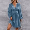 thumbnail image 3 of Women's Elegant Dress V Neck Long Sleeve High Waist Swing Prom Cocktail Short Dresses, 3 of 9