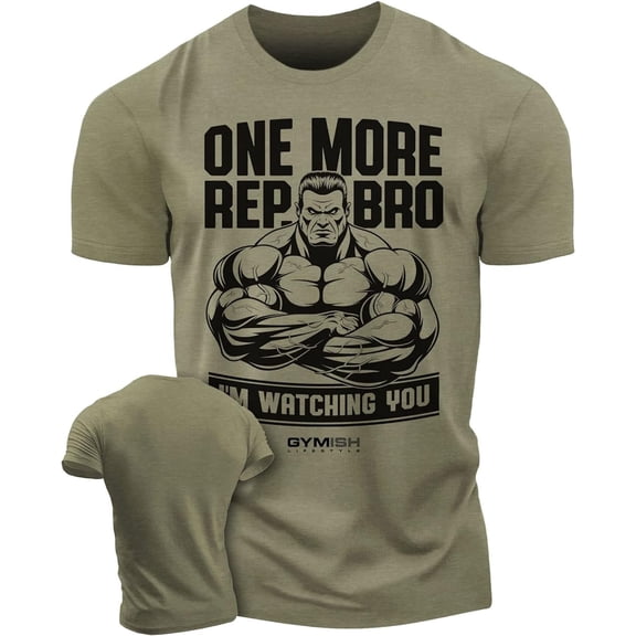 Gymish One More Rep, Bro! Men’s Workout T-Shirt – Funny Lifting Gym Tee, Athletic Fitness Shirt for Men