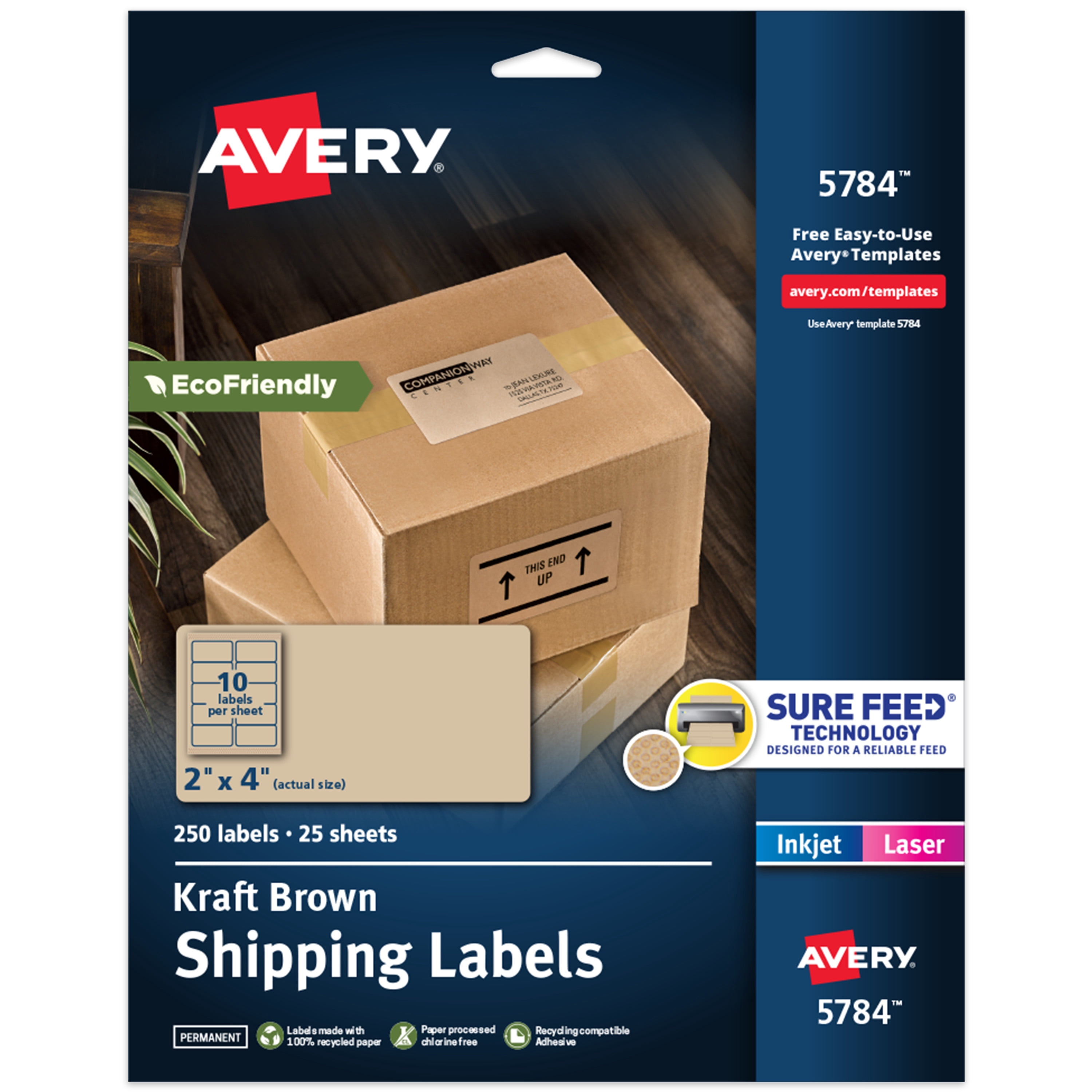 (2 pack) Avery Kraft Brown Rectangle Labels, 2" x 4", 250ct (5784)