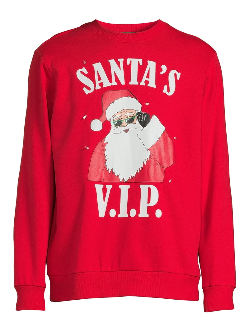 Holiday Time Men's Santa VIP Crewneck Fleece Sweatshirt, Sizes S