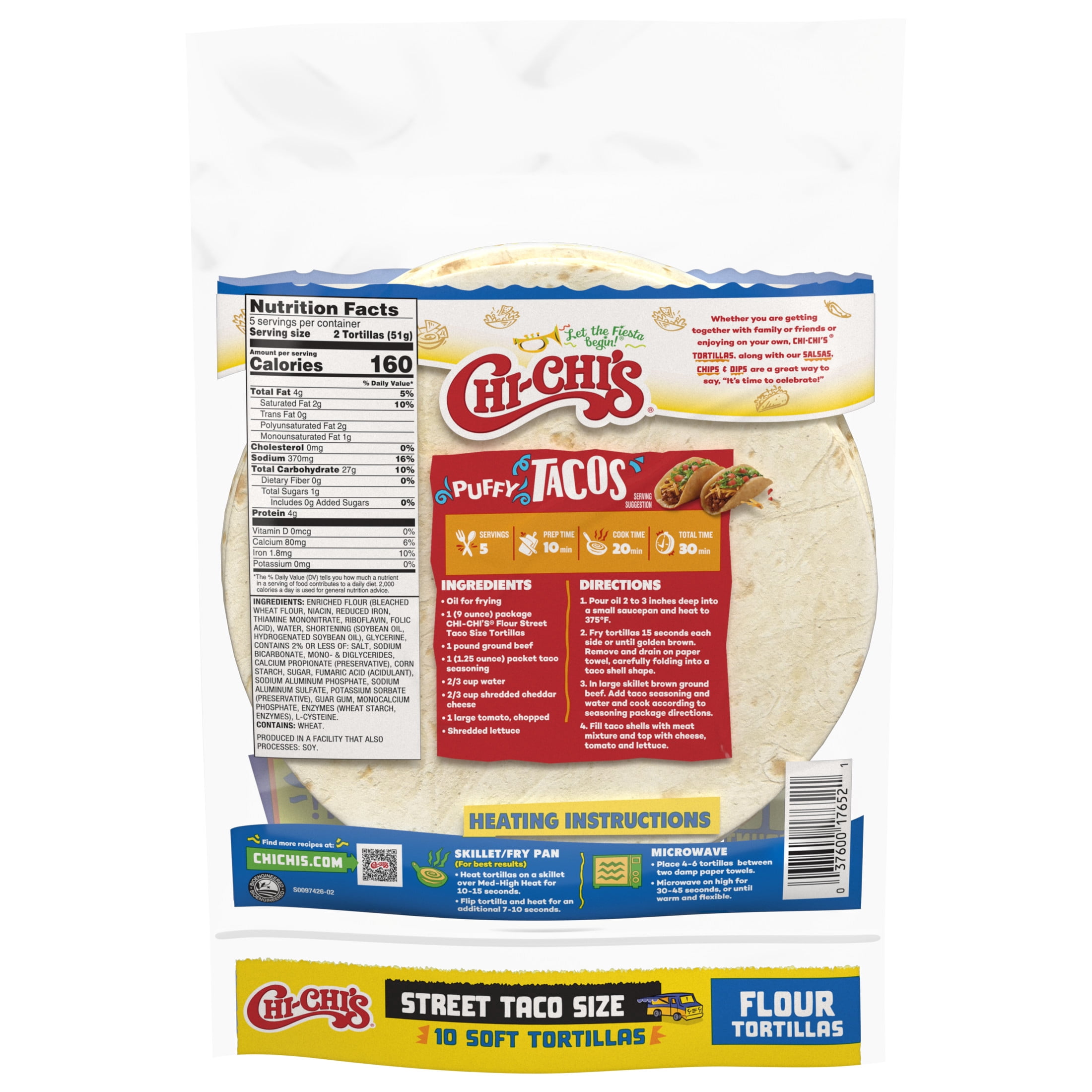 (6 pack) CHI-CHI'S Flour Tortillas Street Taco Size, Shelf Stable, 9oz  Resealable Plastic Package, (10 Tortillas)