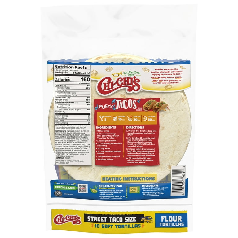 CHI-CHI'S Flour Tortillas Street Taco Size, Shelf Stable, 9oz  Resealable Package, (10 Count)