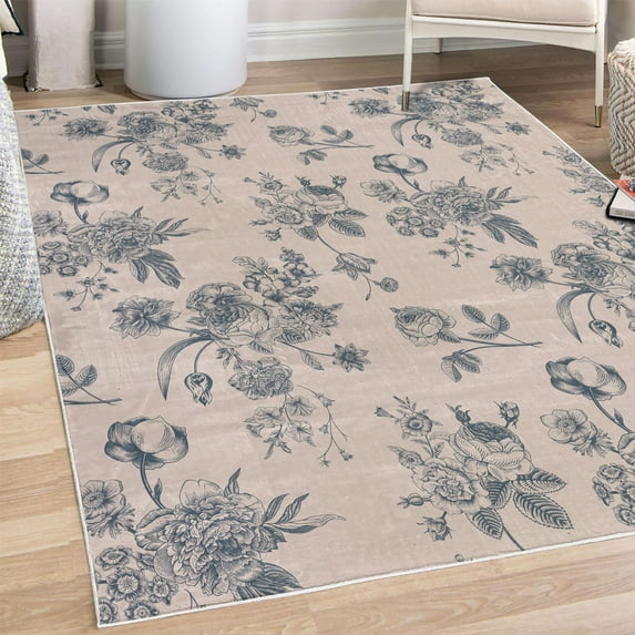 Botanical Decorative Rug, Vintage Floral Pattern Victorian Classic Royal Inspired Plants Modern Art, Quality Carpet for Bedroom Dorm and Living Room, 6 Sizes, Slate Blue, by Ambesonne