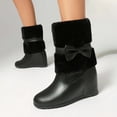 thumbnail image 2 of Black Womens Fashion Casual Winter Warm Faux Fur Lined Round Toe Platform Wedge Ankle Boots Bow Detail Short Boots Size 43 Weight Approx 2.07 Lbs, 2 of 9