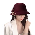 thumbnail image 2 of Women's Vintage Felt Bucket Hat Adjustable Bowler Suede Wool Hat with Bowknot Autumn Winter Dome Fedoras Cap Casual Basin Hat Ladies Round Hat, 2 of 3