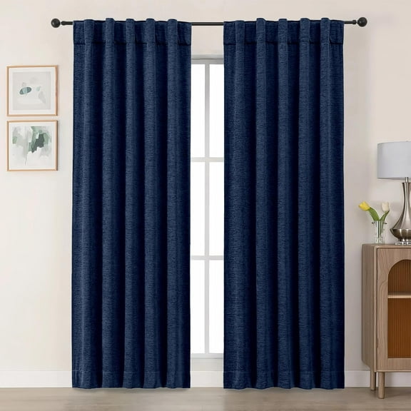 GHGSDH-Chenille Navy Blue Curtains 84 Inches Long 2 Panels, Light Filtering Luxury Window Curtains, Back Tab Privacy Soft Velvet Window Curtain Drapes for Bedroom Living Room, 40" Wx84 L