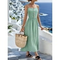 thumbnail image 4 of Women's Spaghetti Strap Button Front Midi Dress Casual Summer Sundress Light Green M, 4 of 9
