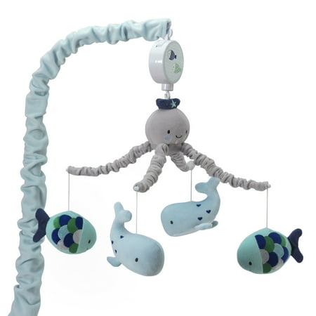 UPC: 0084122674189 | Lambs & Ivy Oceania Blue/Gray Whale/Fish Nautical/Ocean Musical Baby Crib Mobile