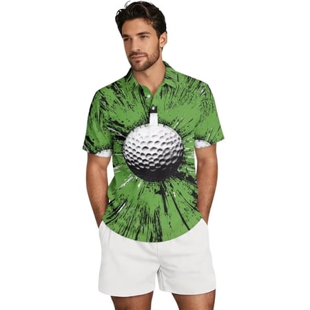 Xixirimido Mens Polo Shirt Short Sleeve Sports T-Shirt Athletic Golf Polo Shirts for Men Casual 3D Print Breathable Summer Tops Golf Ball Green 5XL