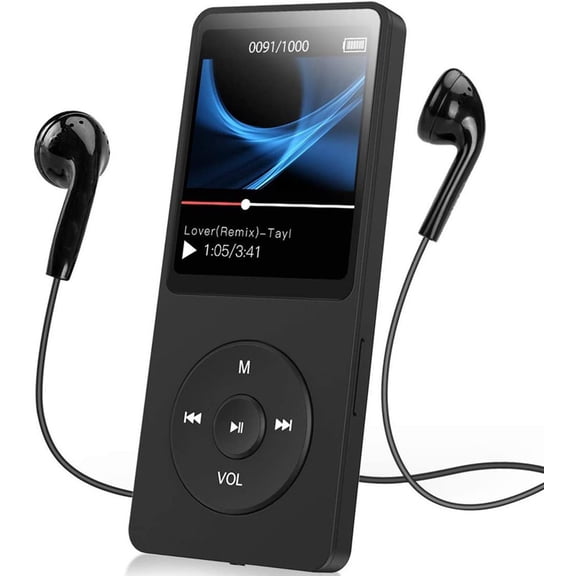 A02S 64GB MP3 Player with FM Radio, Voice Recorder, 70 Hours Playback and Expandable Up to 128GB, Black