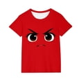 thumbnail image 2 of Blusas y camisas de manga corta con cuello redondo para niños y niñas, color liso, con estampado de expresión linda, manga corta, holgadas y cómodas, blusa para niña, 2 of 6