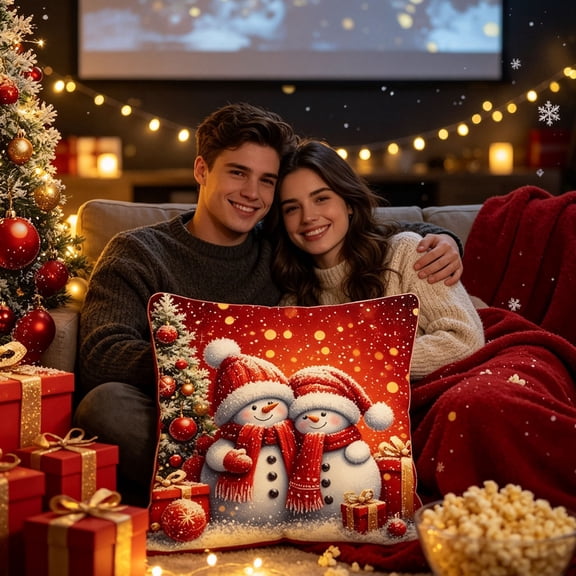 Tyidzon Christmas Pillow Covers 18x18 inch Cute Snowman Throw Case, Soft Polyester Festive Cushion for Sofa Couch Bed, Holiday Party Home Decor