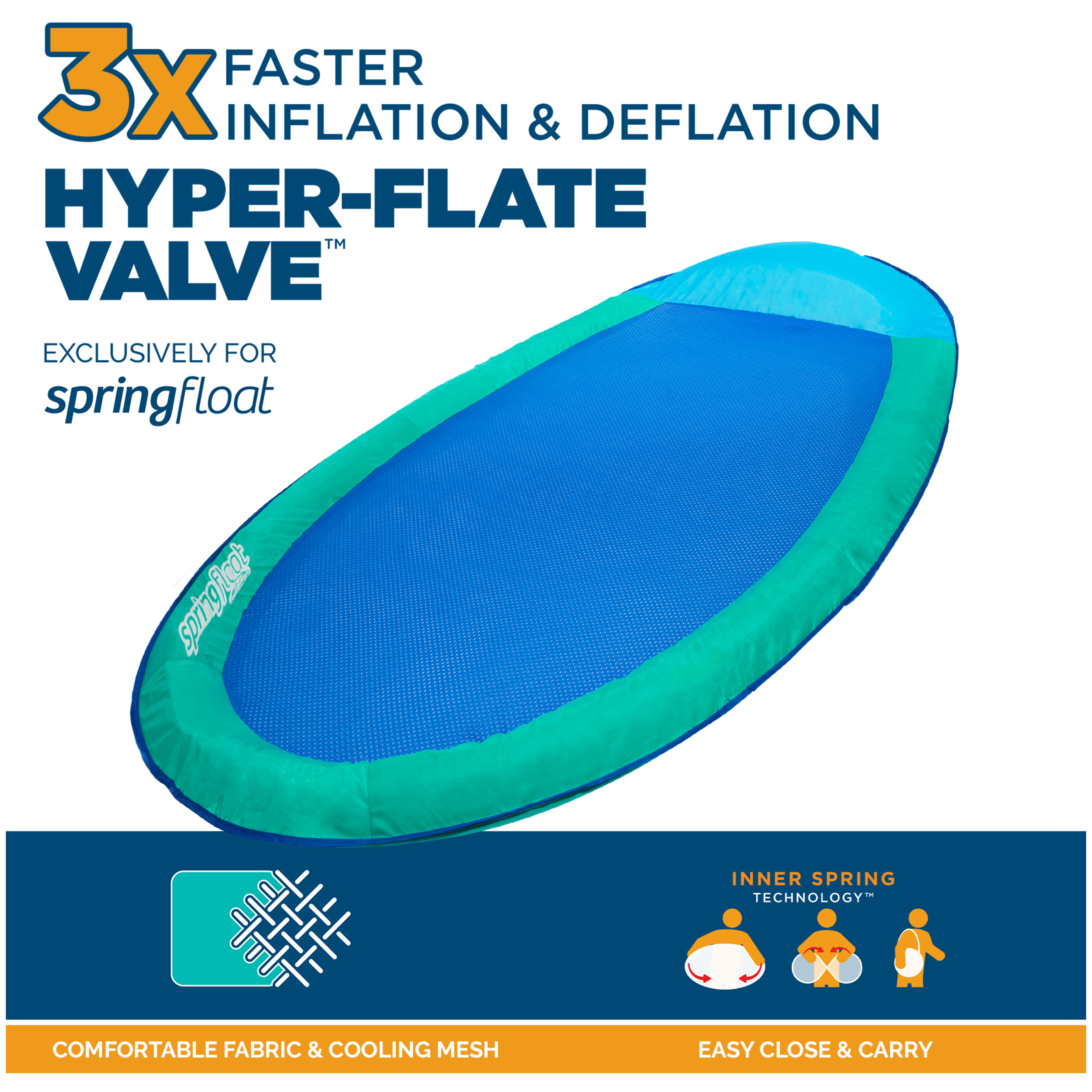 SwimWays Spring Float Inflatable Pool Lounger with Hyper-Flate Valve, Aqua - image 3 of 8