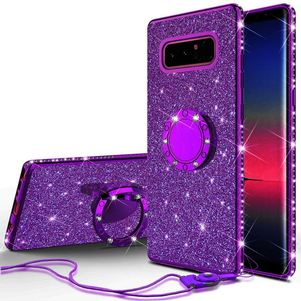 Glitter Cute Phone Case Girls For Samsung Galaxy Note 8 Case With Ring Stand Bling Diamond
