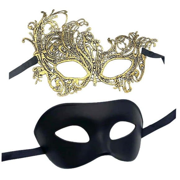 Esquirla 2 Pieces Masquerade Photo Prop Party for Women Men Mardi Gras for Gold and Black