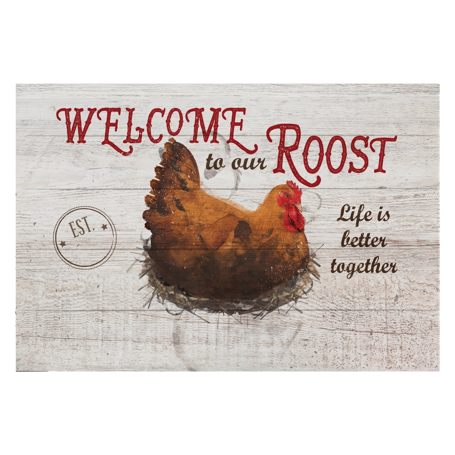 Personalized Planet 27x18 Welcome to our Roost Life is Better Together Doormat with Custom Family Name Printed on Off-White Rectangular 1/8” Thick Non Slip Mat for Kitchen Hallway Deck or Porch