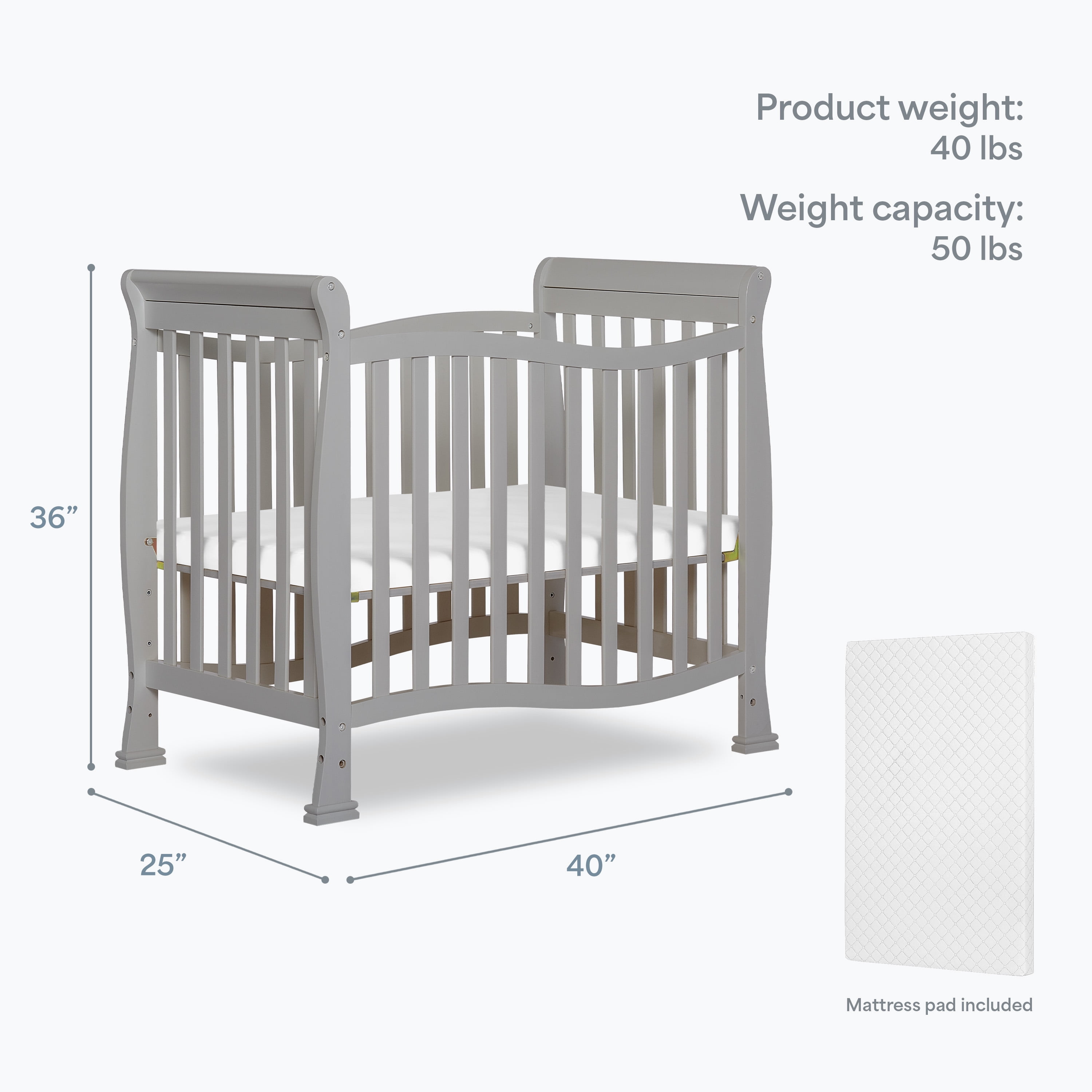 Dream On Me Piper 4-in-1 Convertible Mini Crib, Pebble Grey