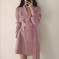 thumbnail image 2 of Baberdicy Lady Trench Coat Women's Tailored Collar Solid Color Relaxed and Casual Long Sleeved Mid Length Version Coat Trenchcoat Women's Pink, 2 of 5