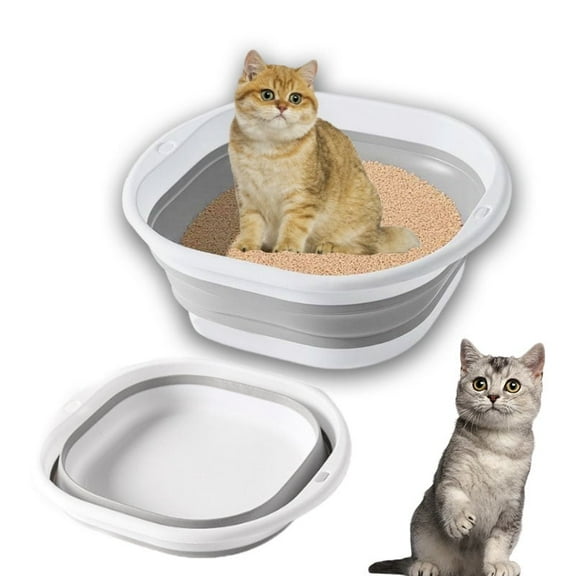 Collapsible Cat Litter Box,Open Potty Pan Cat Toilet Foldable Portable Cats Litter Box Travel Litter ,Waterproof Low Entrance for Kitten and Cat Toilet Easy Clean 12x8.3x4.3in(Grey)