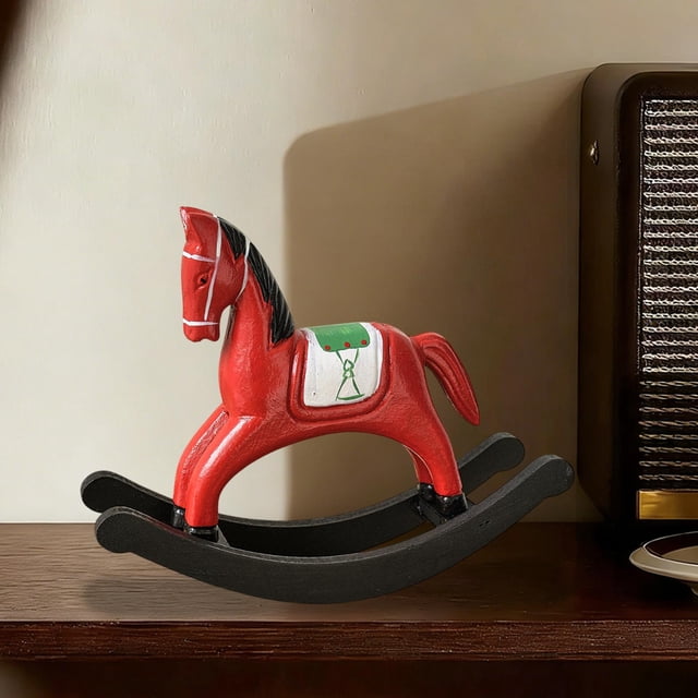 Personalized Wooden Rocking Horse Ornament 8.66in Thick Wood Hand-Painted Retro Style Balanced Base Interactive Decor Symbolizes Good Luck Gift for New Year Housewarming Grand Opening