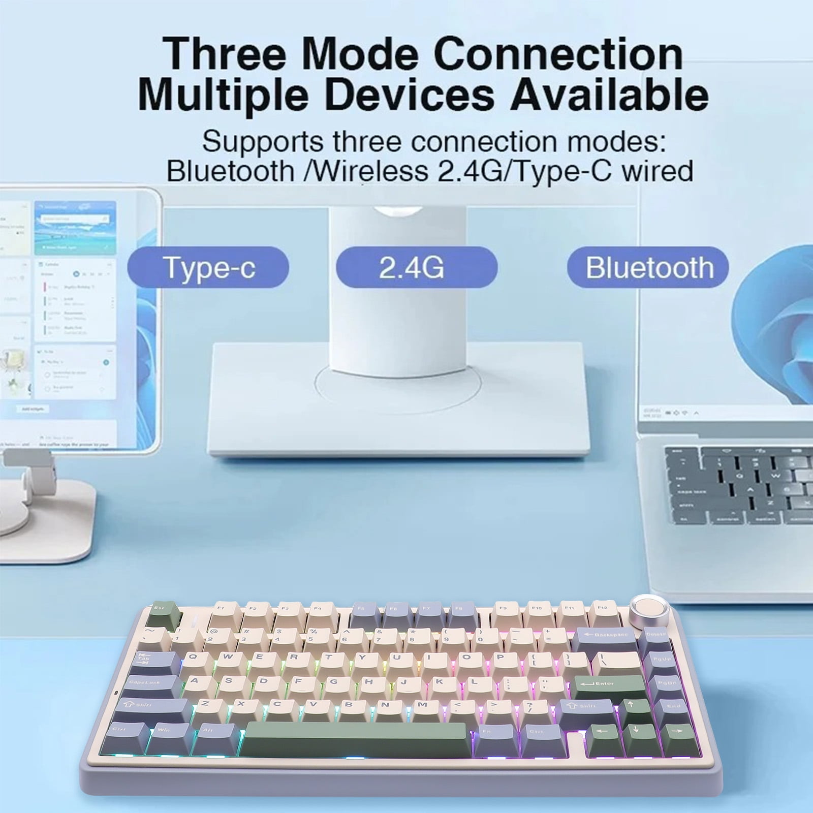 AULA F75 Wireless Mechanical Keyboard, Cedar Green, Tri-Mode, 81 Keys, Hot-Swappable Reaper Switches, RGB Backlit, Compact Layout, For PC/Laptop