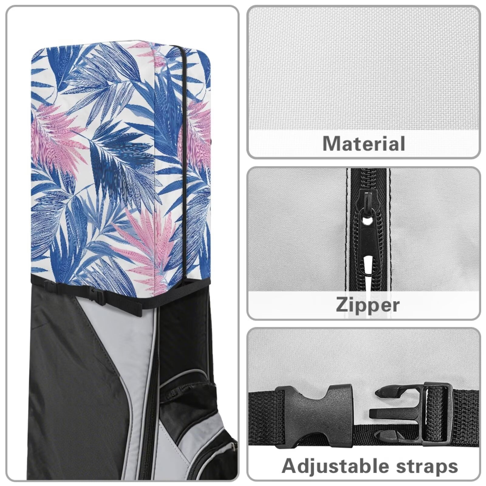 Chririnla Blue Monstera Portable Golf Bag Dust Cover with Snap Button Universal Club Protector for Most Stand Bags, Cart Bags & Tour Bags