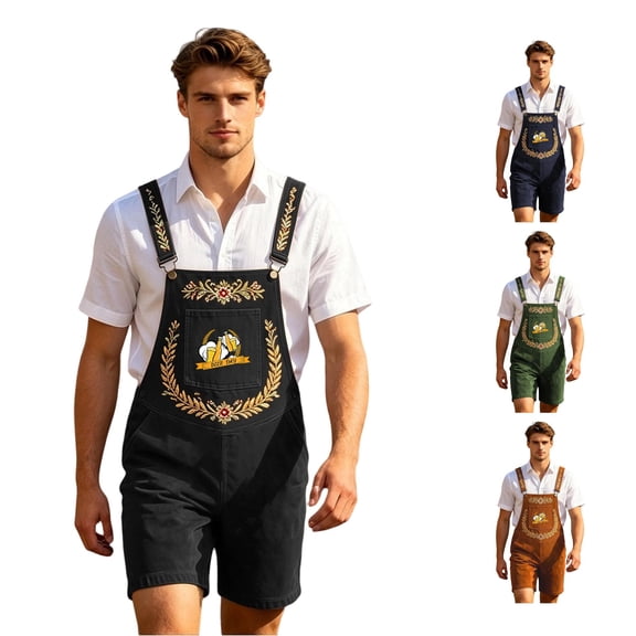 XIAONU Print Short Overalls for Men Adjustable Straps Casual Wear Overalls