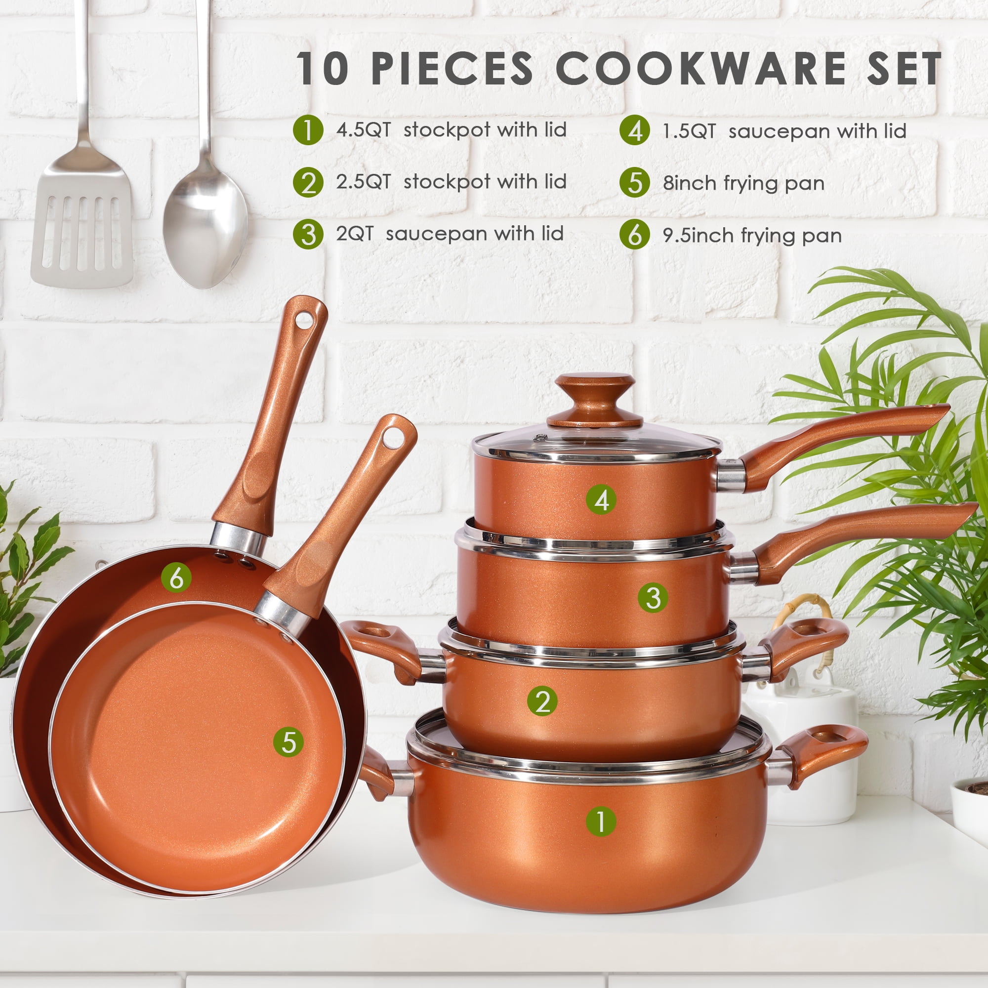 CulinaryGourmet 10-pc. Aluminum Cookware Set w/ Ceramic Nonstick 