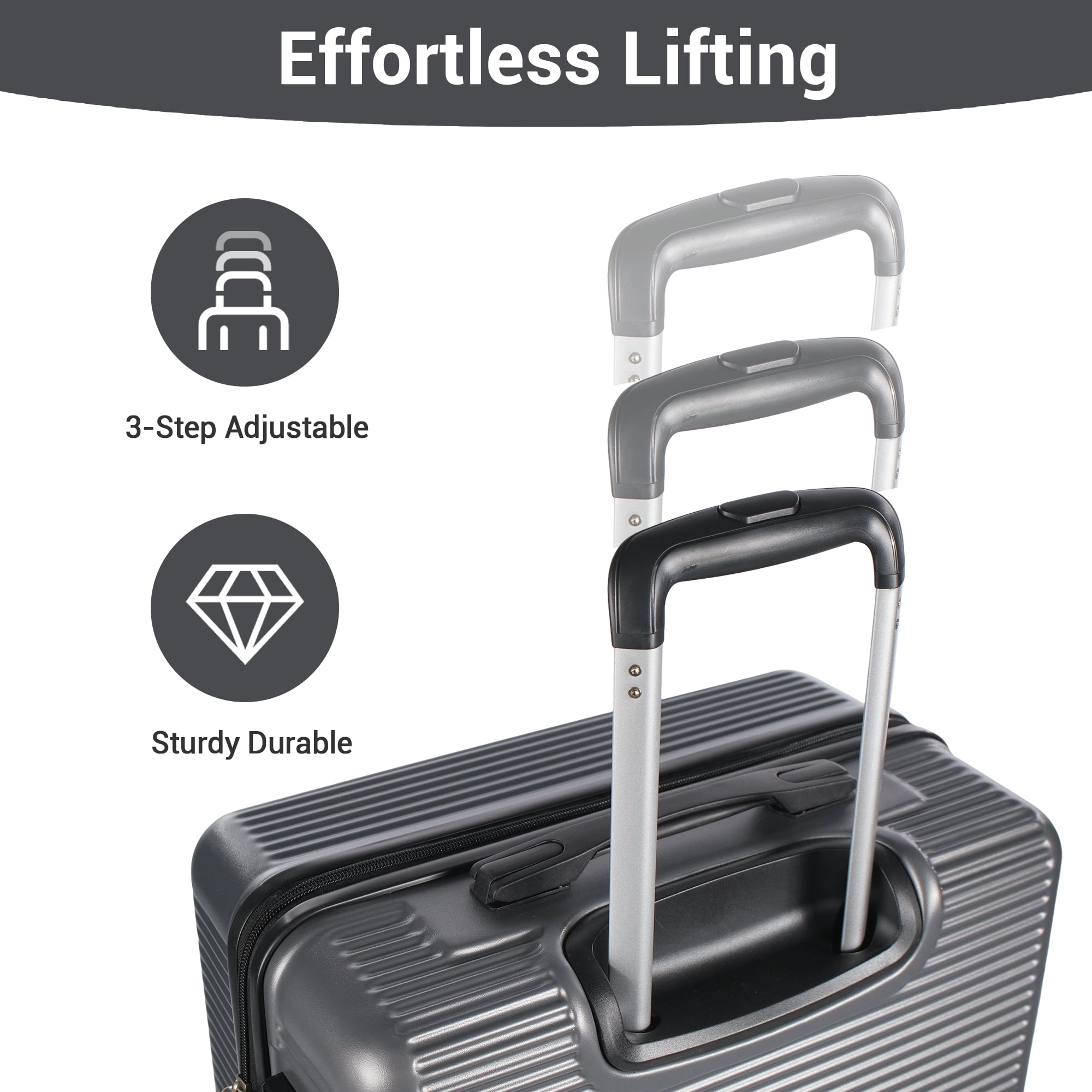 Tripcomp 7-Piece Hardside Luggage Set, Lightweight Suitcase with Spinner Wheels, TSA Lock and Travel Bag,Grey
