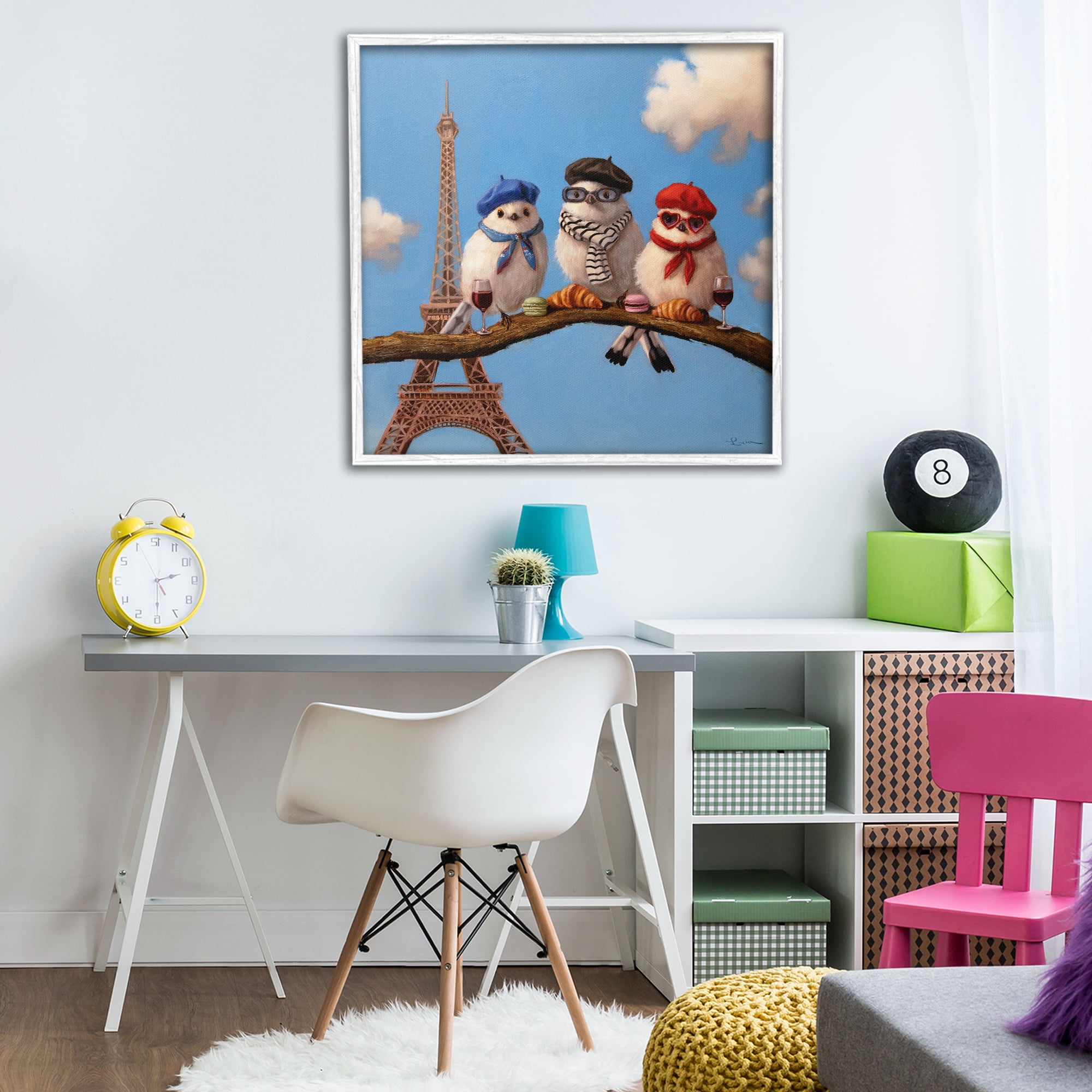Stupell Industries Parisian Chic Birds in Paris White Framed Giclee Art, design by Lucia Heffernan