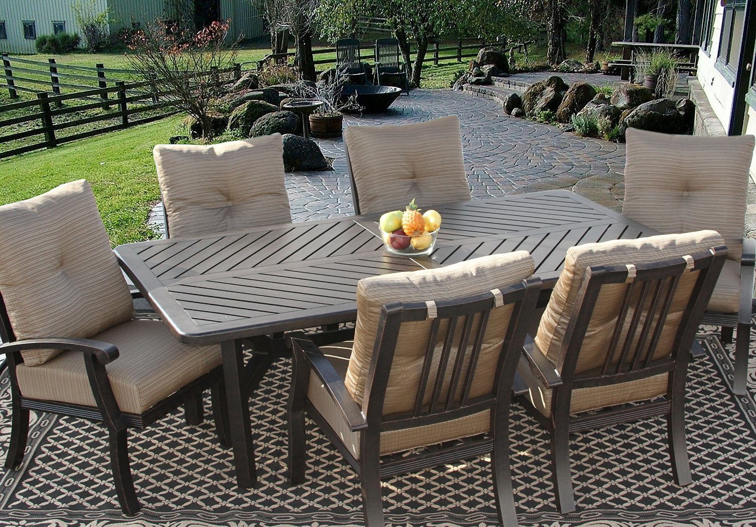 Cast Aluminum Patio Dining Set 7PC for 6 Person with Rectangle Table