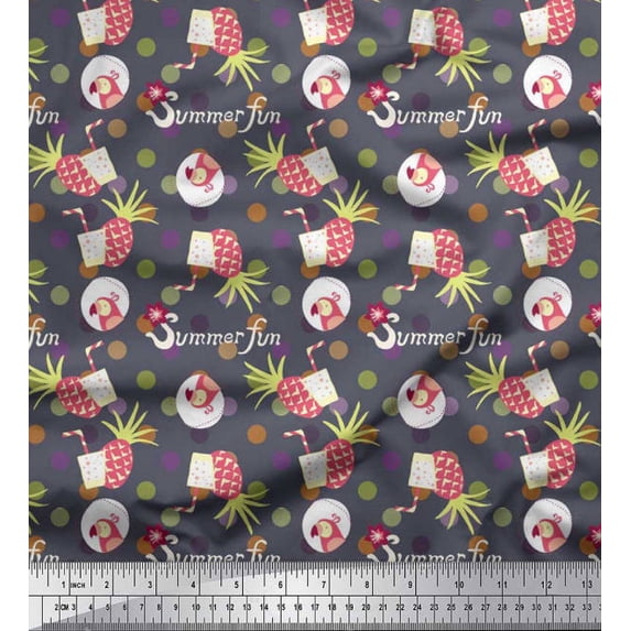 Soimoi Japan Crepe Satin Fabric Dot,Parrot & PineJuice Summer Designs Print Fabric by The Yard 42 Inch Wide