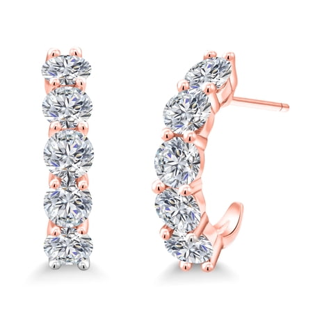 Gem Stone King 18K Rose Gold Plated Silver Lab Grown Diamond and Hoop Earrings for Women | 2.70 Cttw | Gemstone April Birthstone | Round 4MM