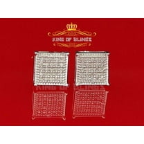 King Of Bling's Sterling  925 White Silver 0.15ct Diamond Women & Men Square Earrings