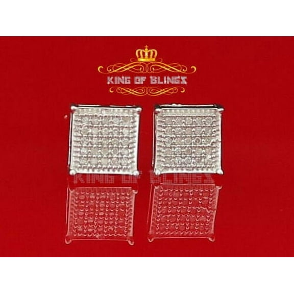 King Of Bling's Sterling  925 White Silver 0.15ct Diamond Women & Men Square Earrings