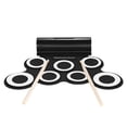 thumbnail image 1 of Batterie Électronique Mono Portable Alimentée par USB avec 7 Pads en Silicone, Haut-Parleur et Basses Intégrés, 5 Tonalités, 8 Démos, 3 Rythmes, Entrée Casque/mp3, Fonction d'Échange Caisse Claire-Salopette, Inclut des Baguettes de Batterie,, 1 of 6